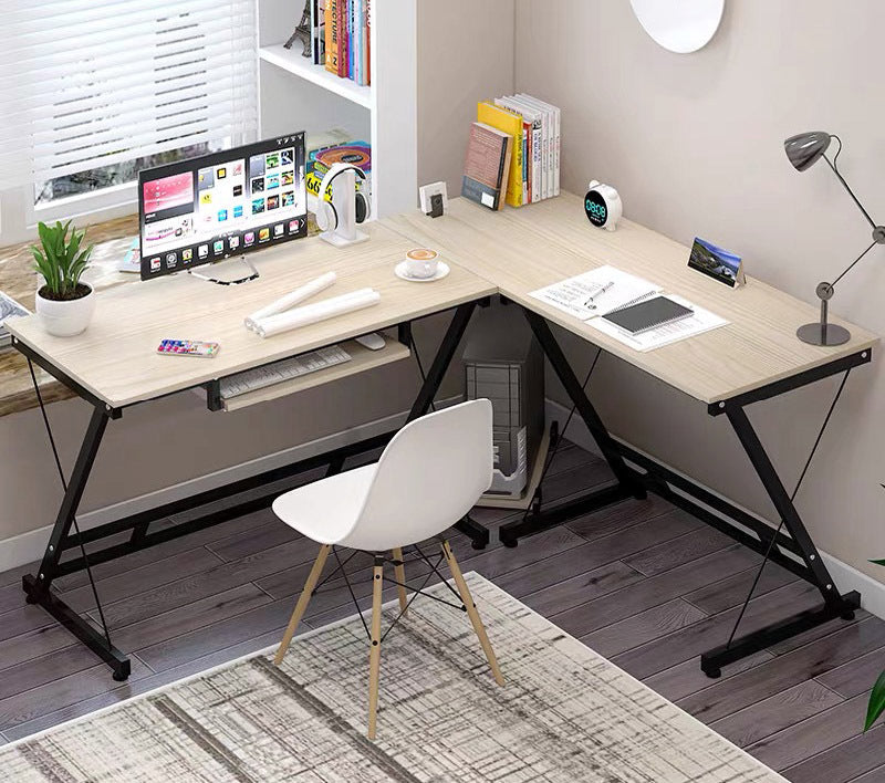 Large Double Workstation Corner Desk for Home Office White Oak