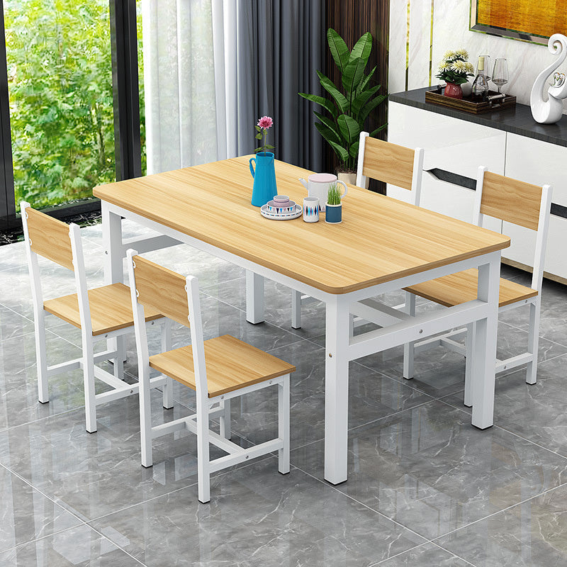 Large 5 Piece Wood Steel Dining Table Chairs Set Oak White Modern Design