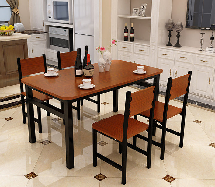 Large 5 Piece Wood Steel Dining Table Set Modern Oak Black