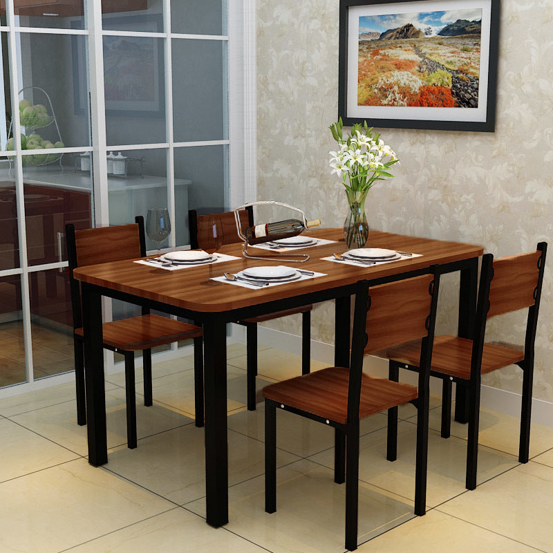 Large 5 Piece Wood Steel Dining Table Set Modern Oak Black