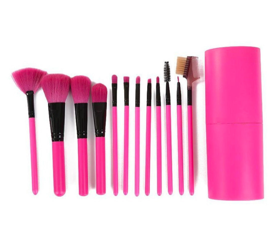 12 Piece Professional Makeup Brush Set with Travel Case Pink