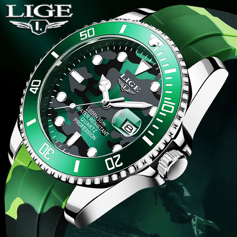 LIGE Men's 30M Waterproof Quartz Watch | Stylish Silicone Camo Strap